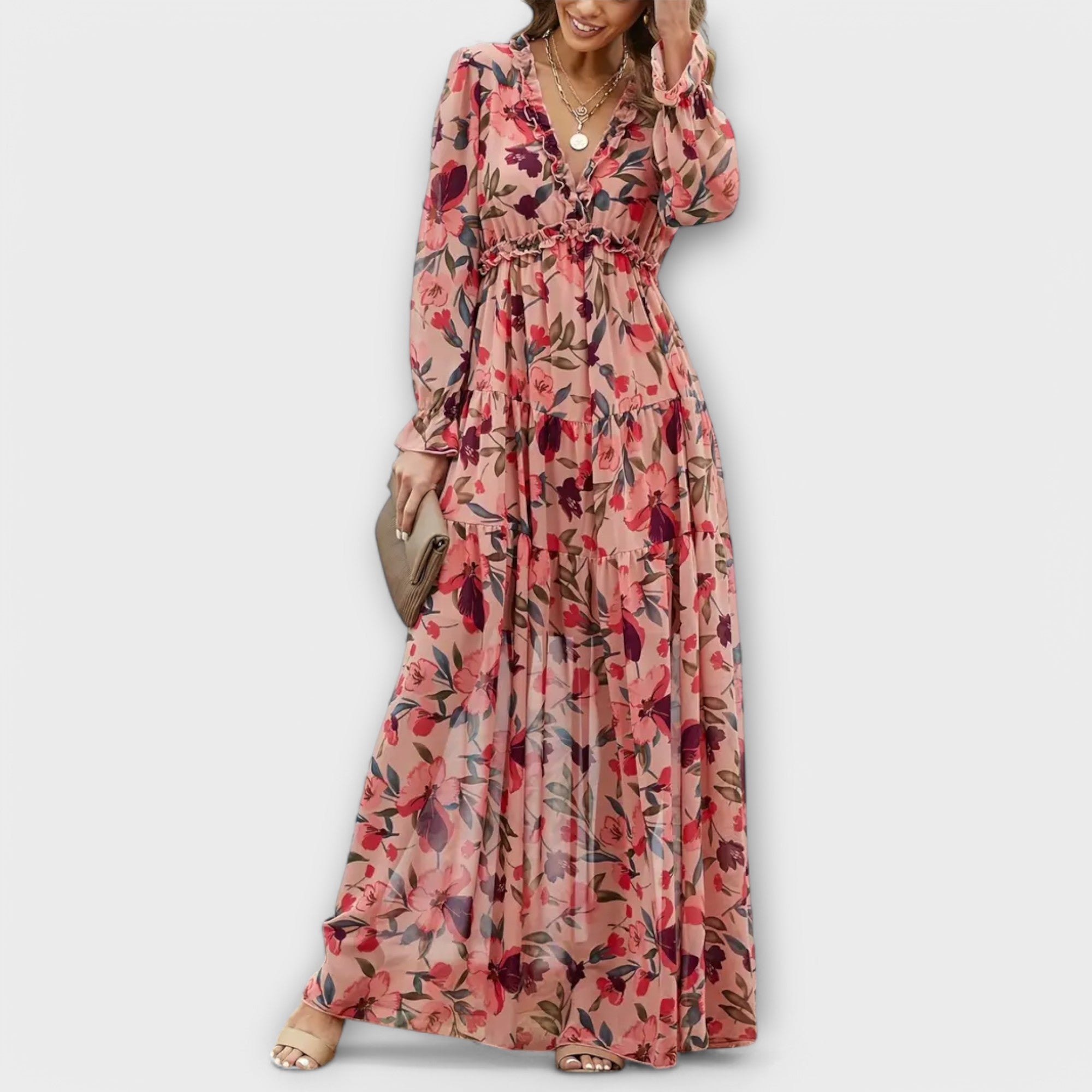 Freja | Blomster V-Hals Maxi Kjole