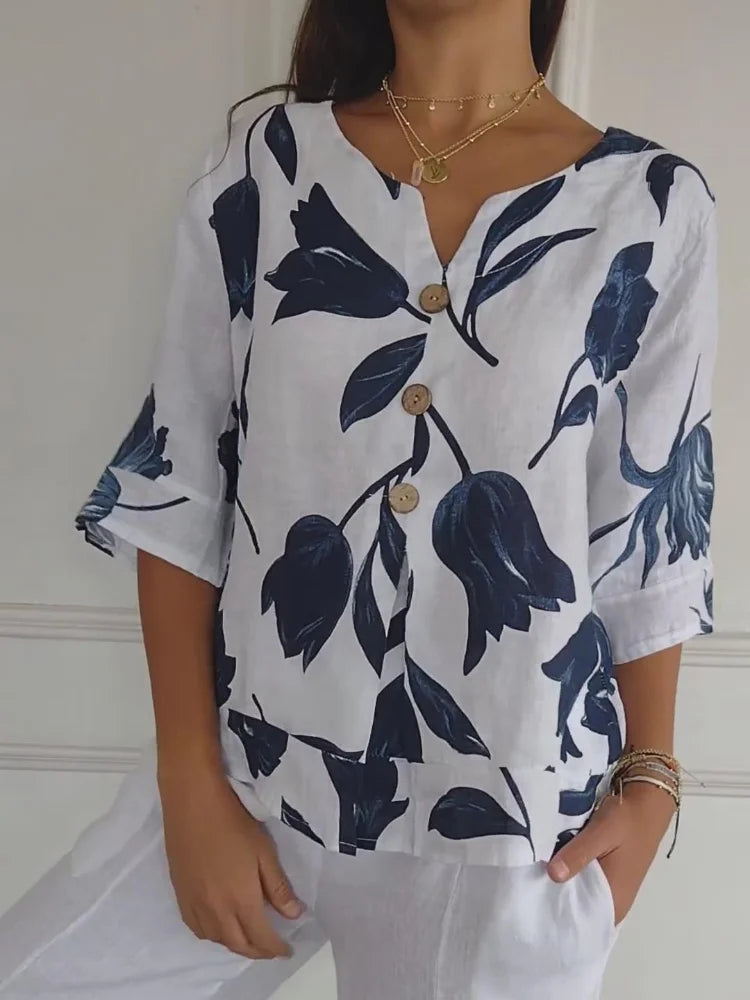 Anita™ | Bluse med Blomsterknapper