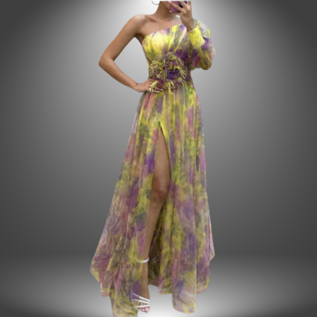 Maria | Vibrant One-Shoulder blomstret maxikjole