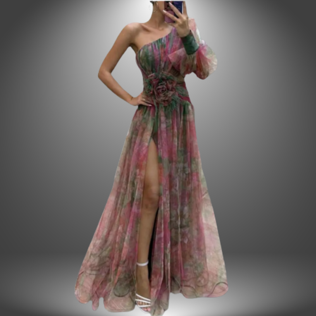 Maria | Vibrant One-Shoulder blomstret maxikjole