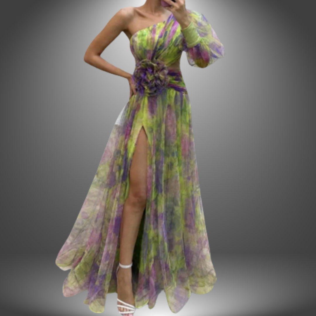Maria | Vibrant One-Shoulder blomstret maxikjole