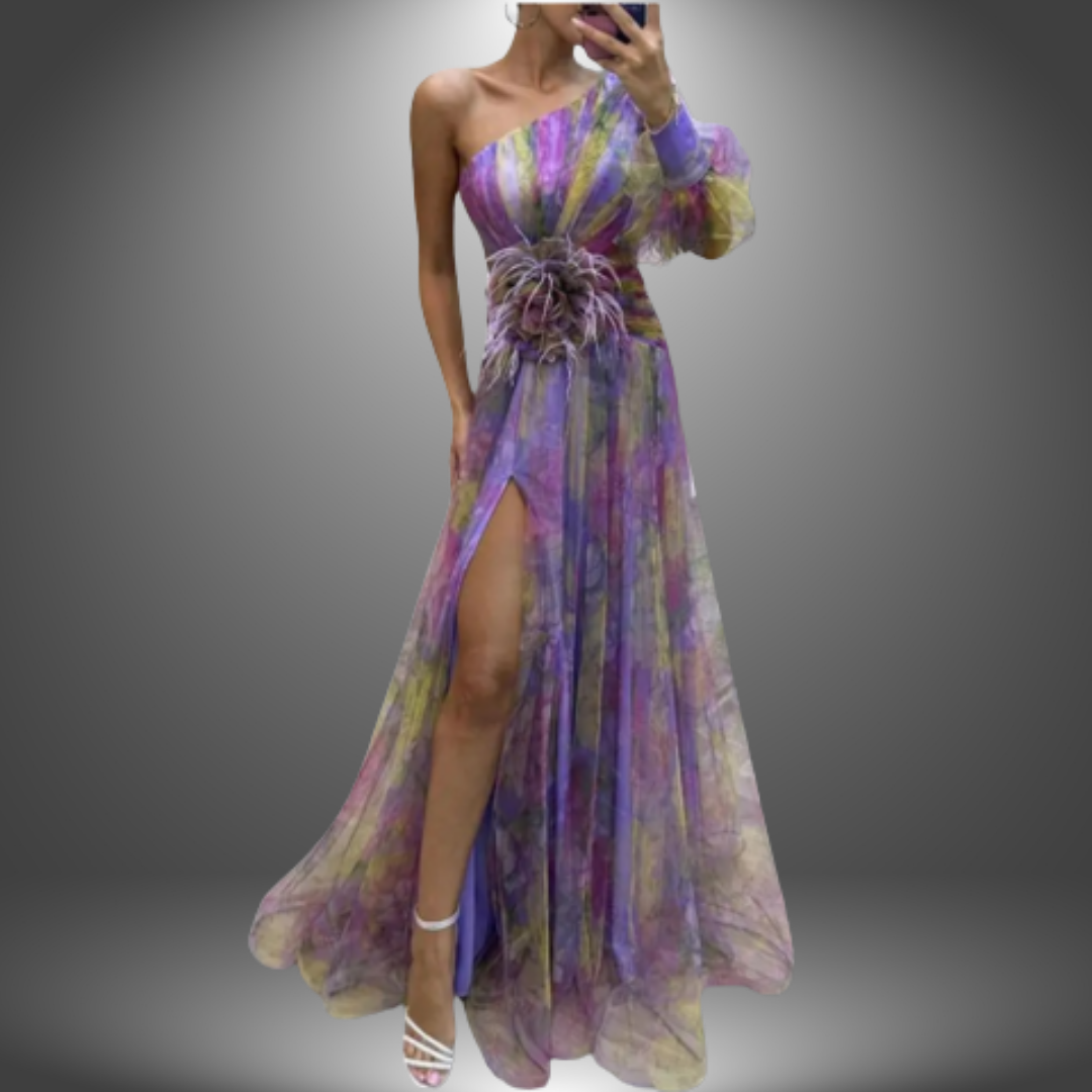Maria | Vibrant One-Shoulder blomstret maxikjole