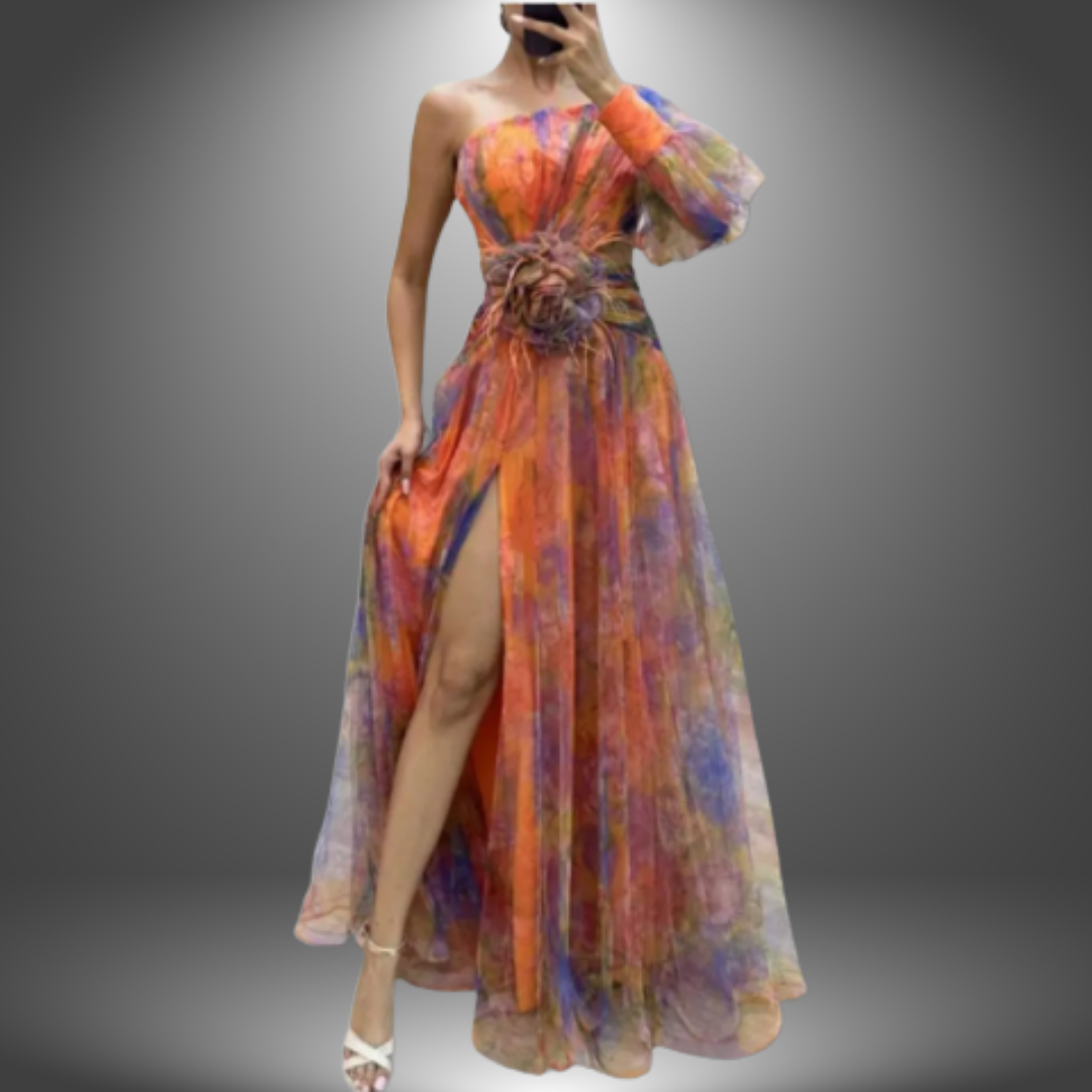 Maria | Vibrant One-Shoulder blomstret maxikjole