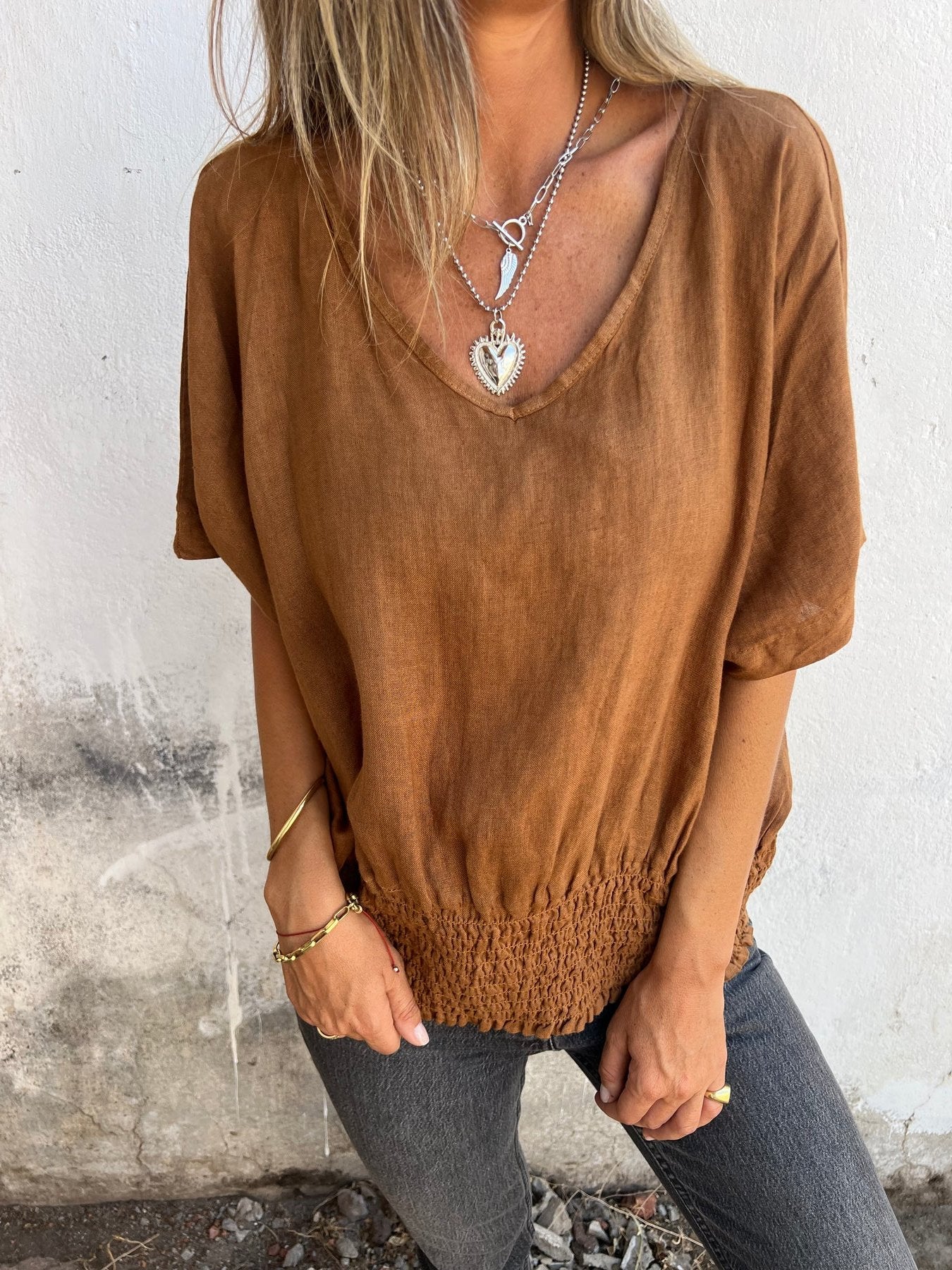 Ida™ | Behagelig Taljeret Bluse med V-hals