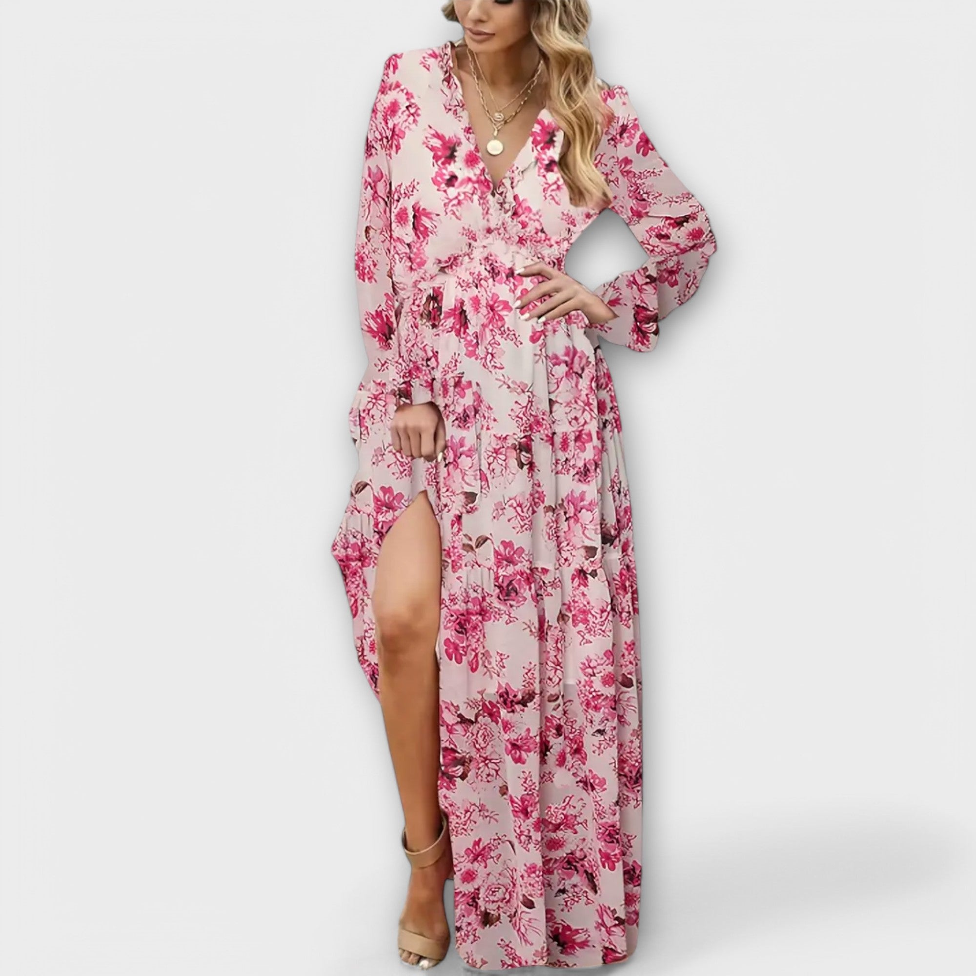 Freja | Blomster V-Hals Maxi Kjole