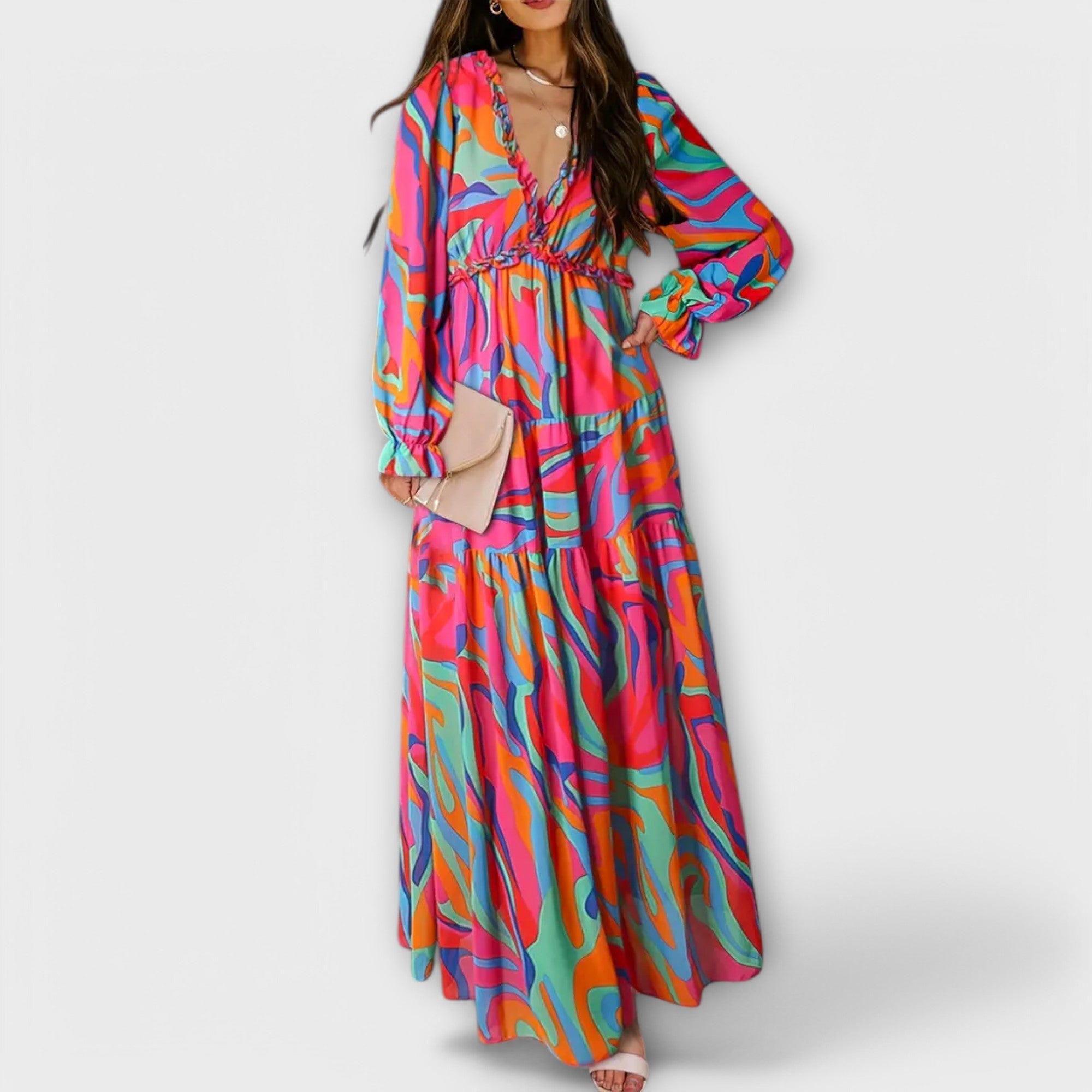 Freja | Blomster V-Hals Maxi Kjole