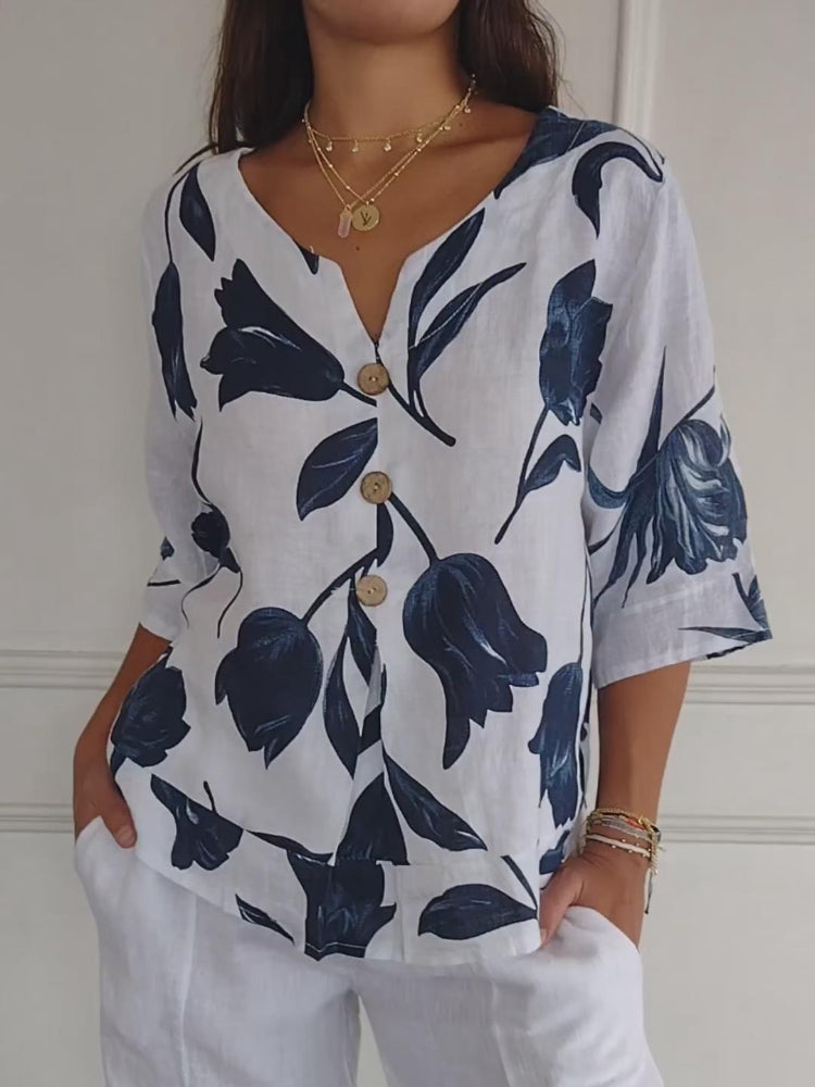 Anita™ | Bluse med Blomsterknapper