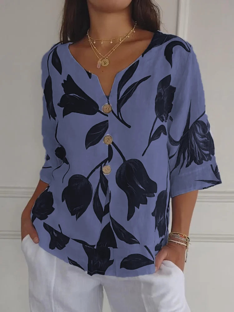 Anita™ | Bluse med Blomsterknapper