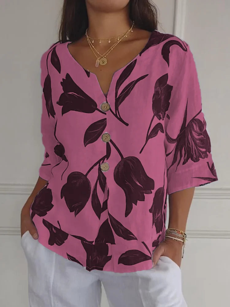 Anita™ | Bluse med Blomsterknapper