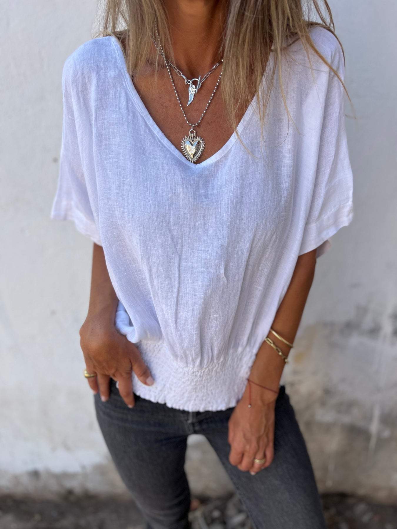 Ida™ | Behagelig Taljeret Bluse med V-hals