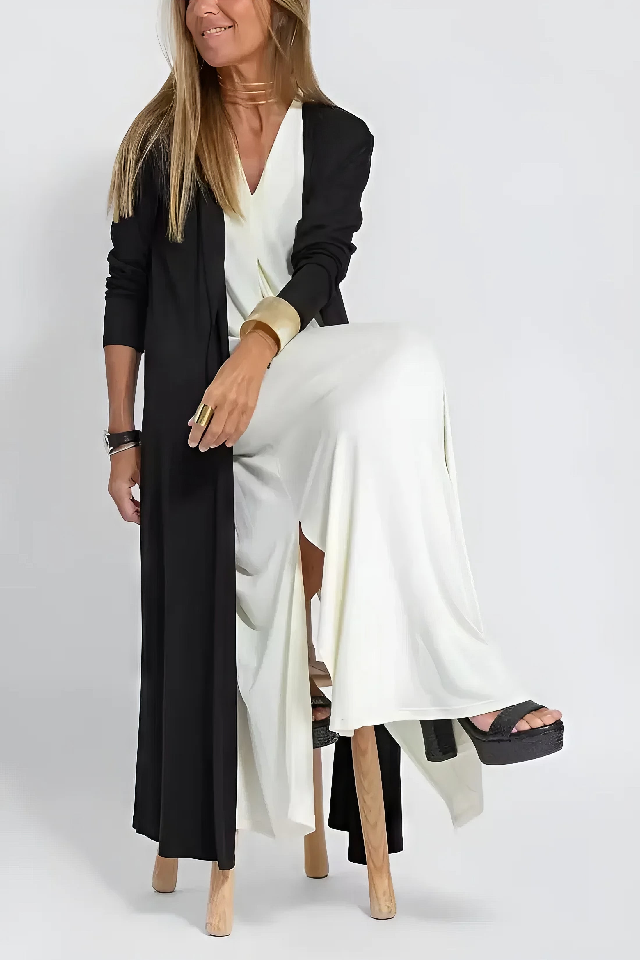 Ava™ | Elegant Lang Kjole + Matchende Cardigan som Gave