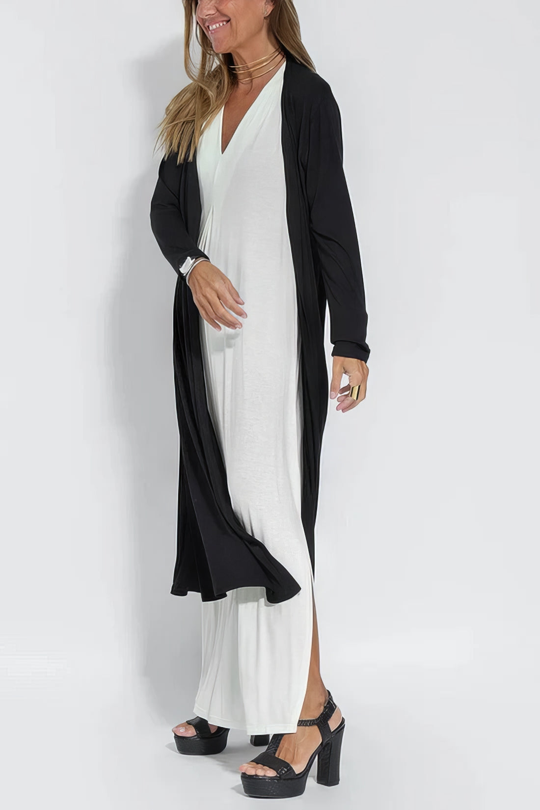 Ava™ | Elegant Lang Kjole + Matchende Cardigan som Gave