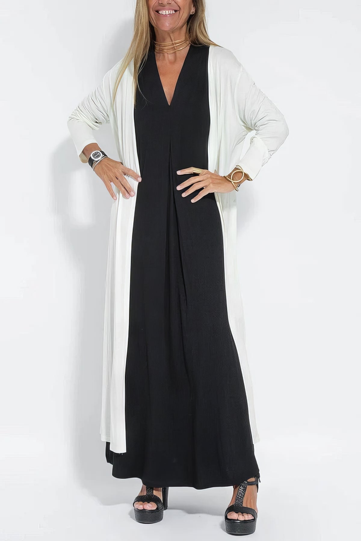 Ava™ | Elegant Lang Kjole + Matchende Cardigan som Gave
