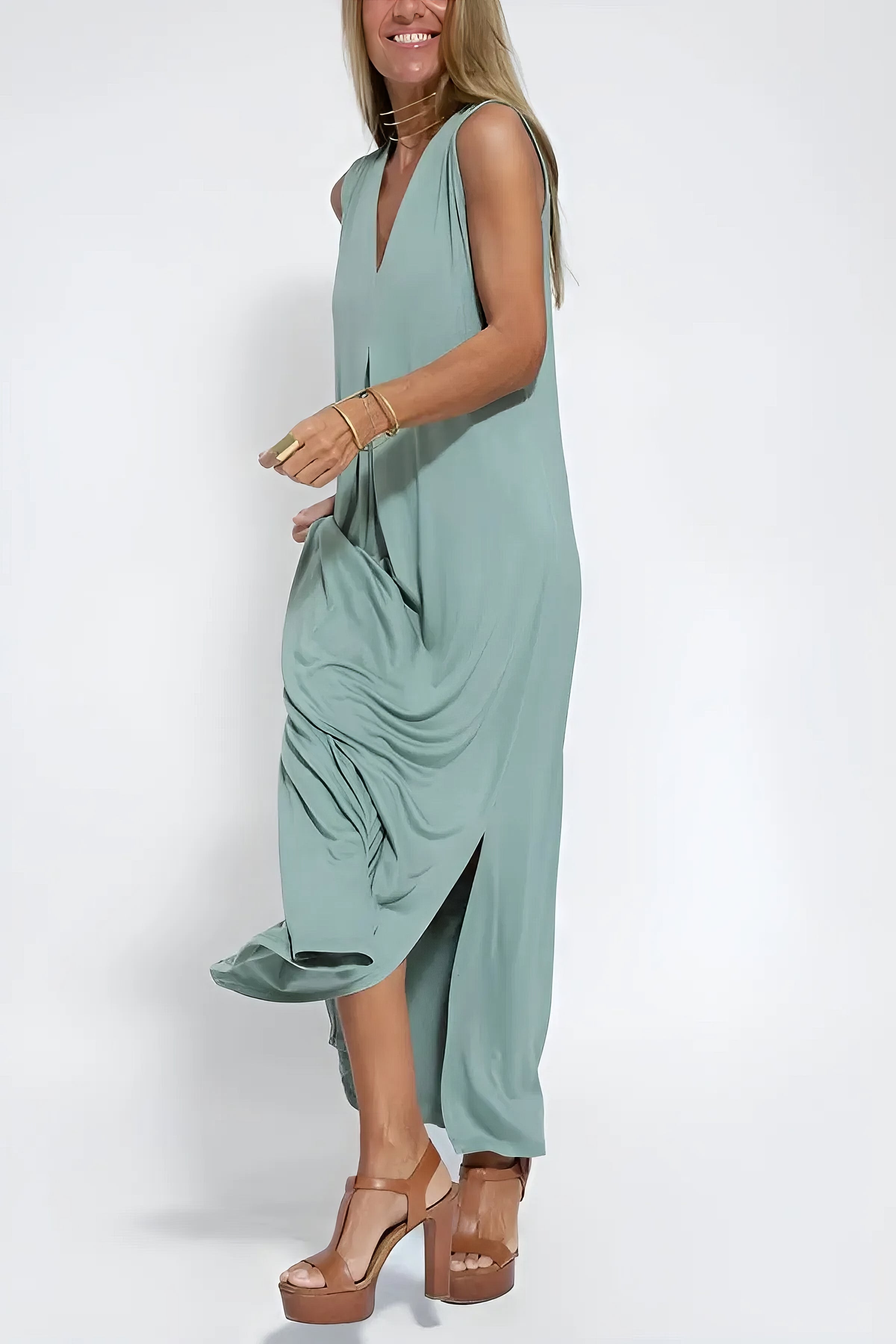 Ava™ | Elegant Lang Kjole + Matchende Cardigan som Gave