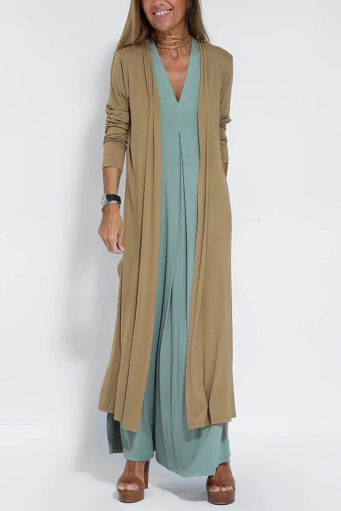 Ava™ | Elegant Lang Kjole + Matchende Cardigan som Gave